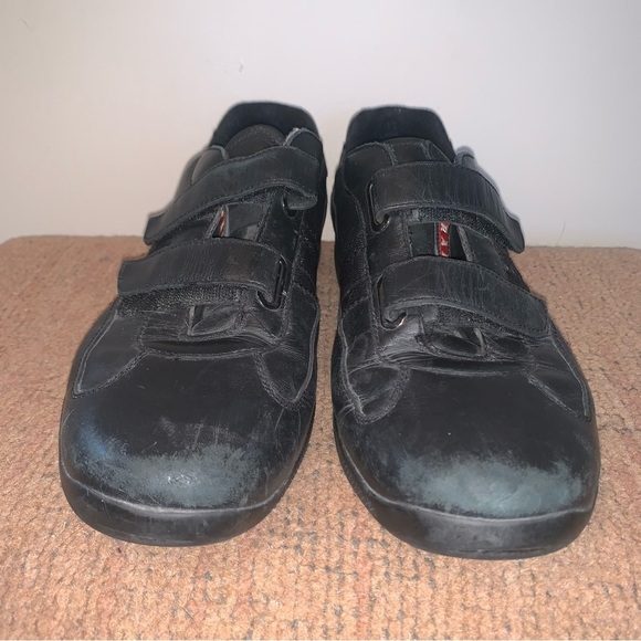 Prada Men's Black Leather Strap Sneakers - Picture 5 of 15